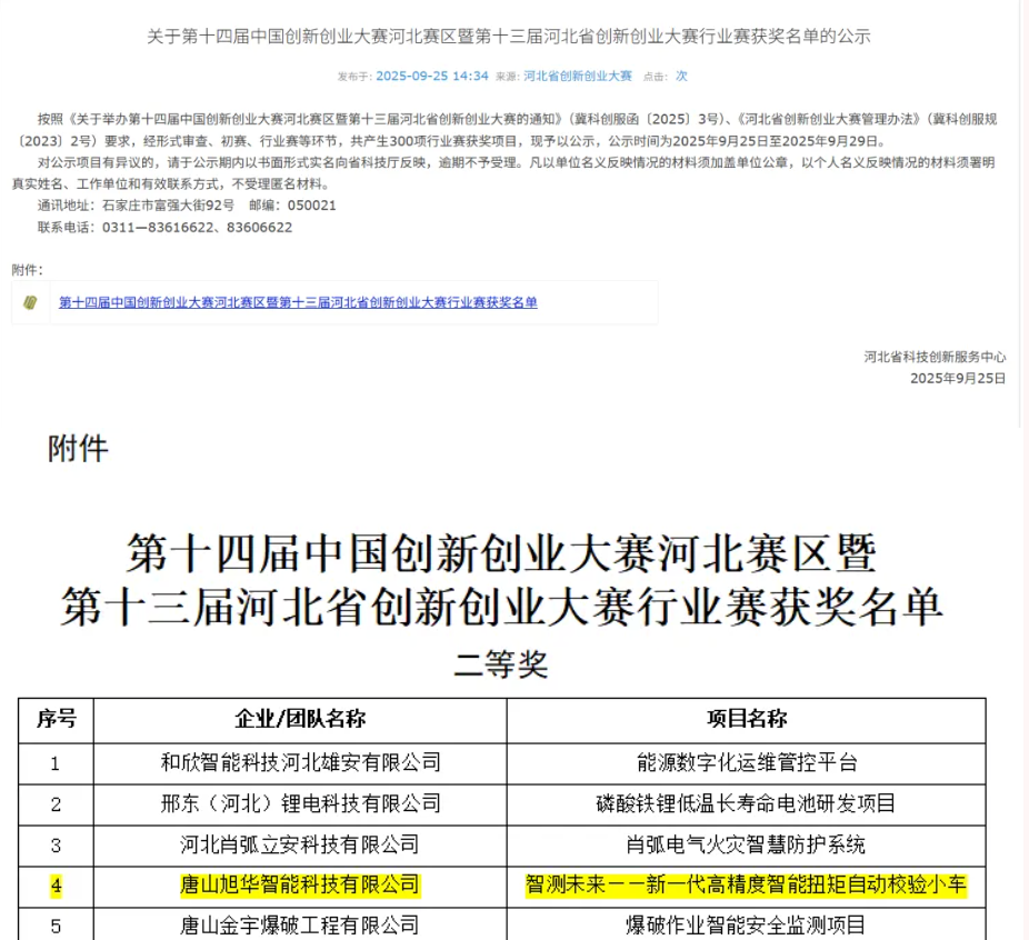 喜讯 | 唐山旭华智能科技有限公司荣获省创新创业大赛二等奖！